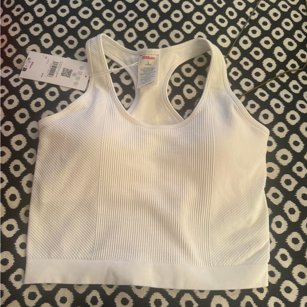 Wilson White Ribbed Sports Bra